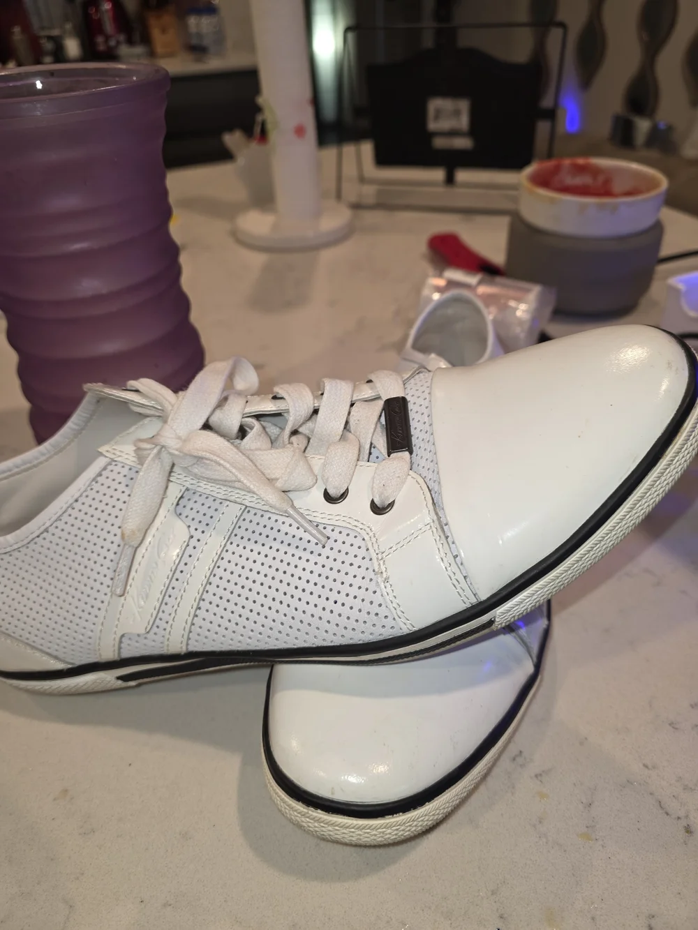 Kenneth Cole White Patent-Toe Men's Low-Top Sneakers